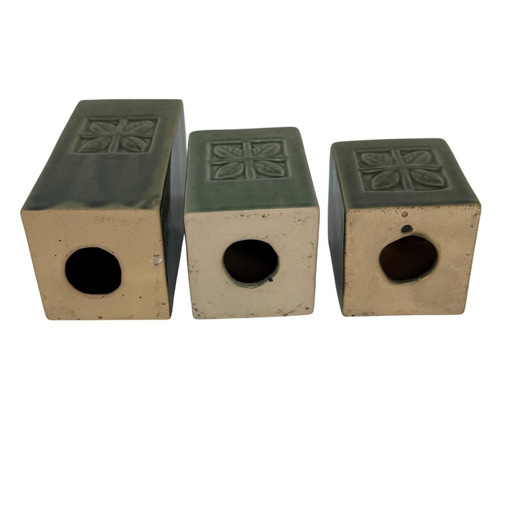3 Pc Leaf Candle Holder Set MCM Ceramic Candleholder Set Vintage Tealight Votive - Picture 9 of 9